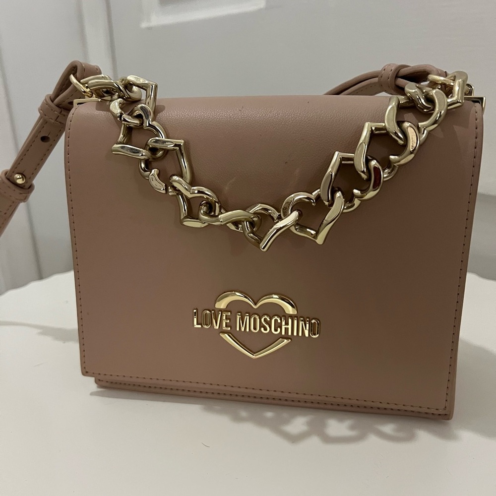 Love Moschino Tan Gold Crossbody Bag with Chain Strap